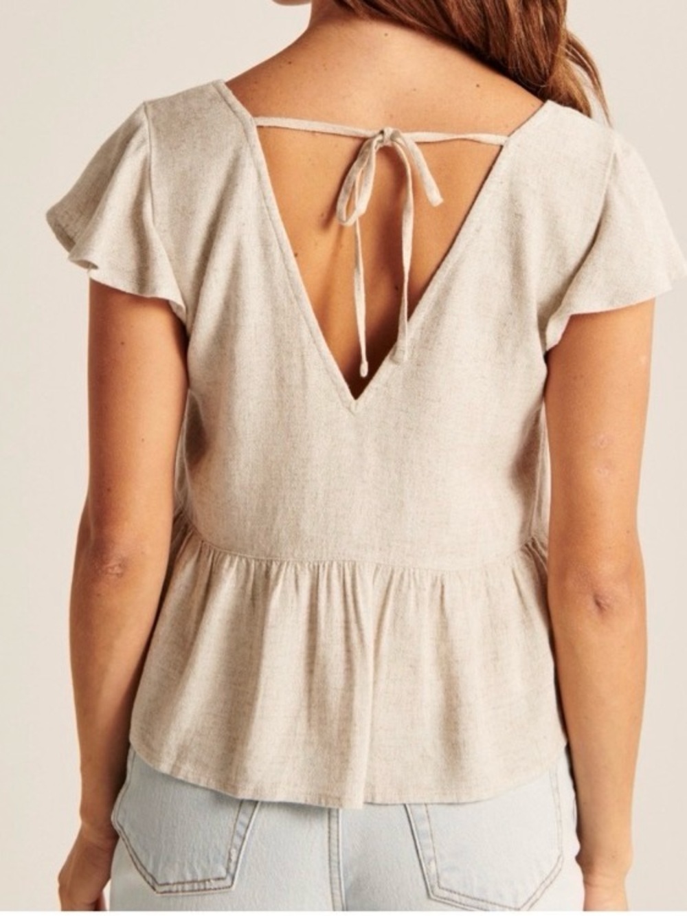 Abercrombie & Fitch Viscose Linen Peplum Top in oatmeal